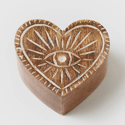 Mango Wood Evil Eye Heart Box