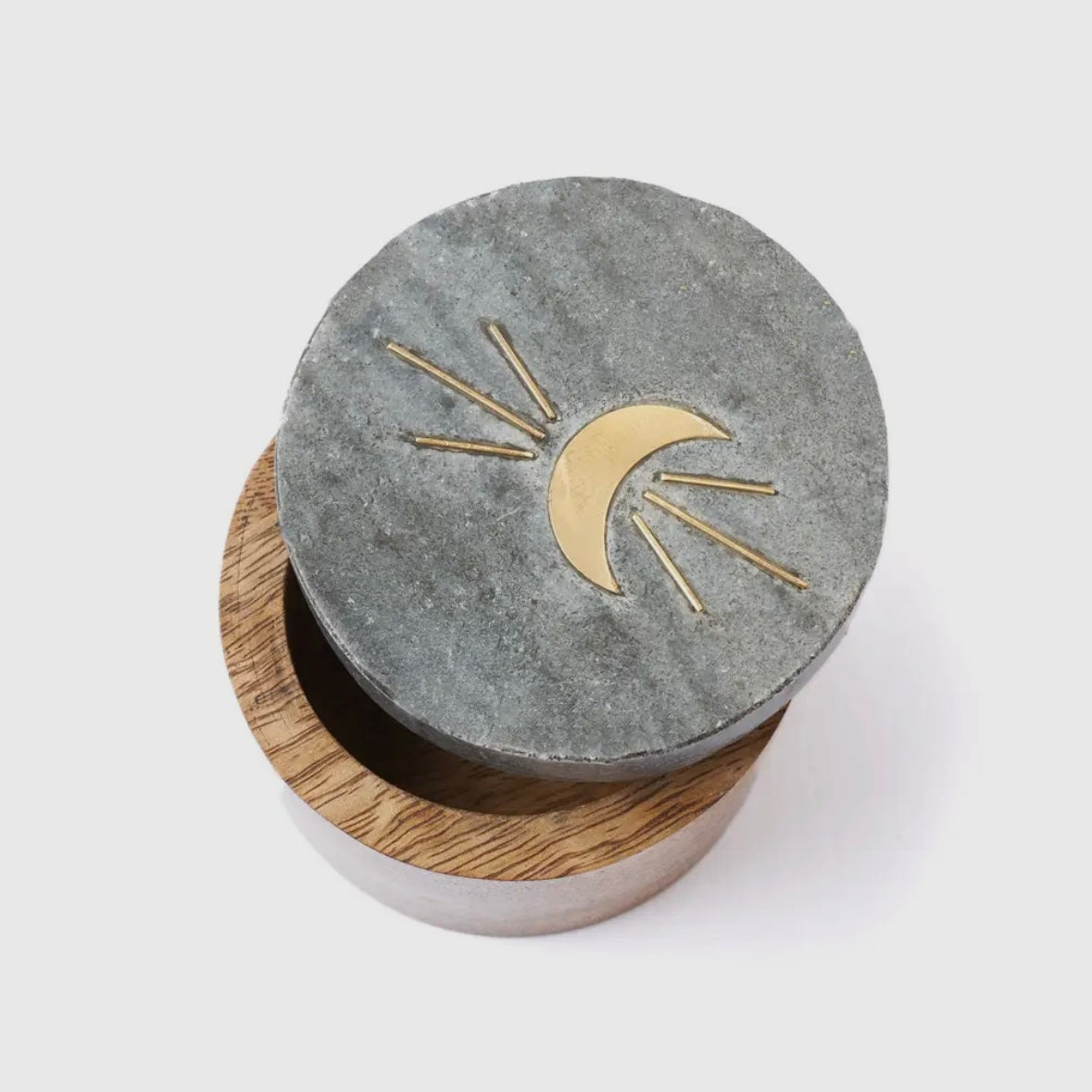 Indukala Moon Phase Keepsake Box - Black Marble, Wood, Brass