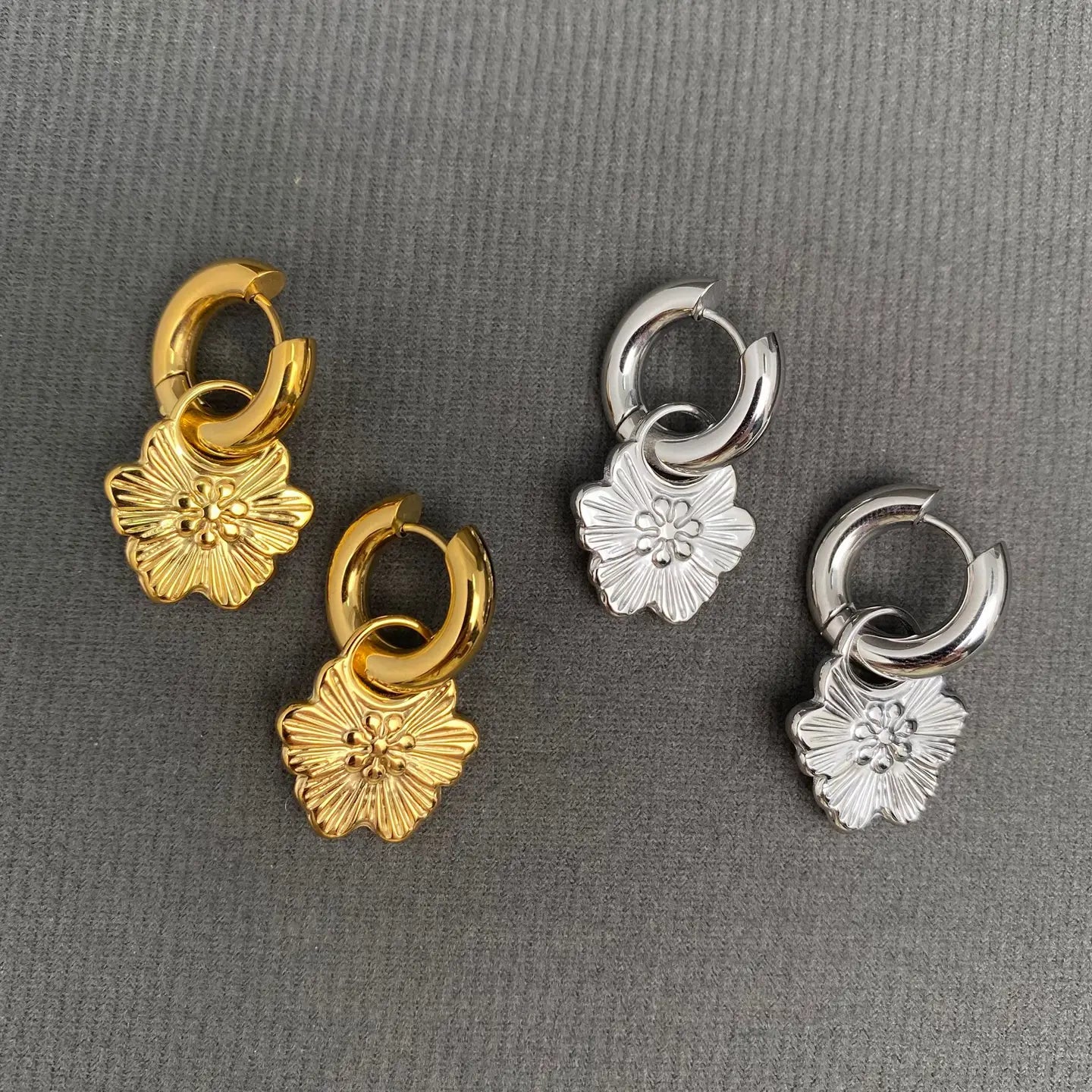 Flower Huggie Earrings - Silver