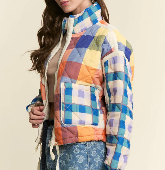Multi-Color Plaid Puffer Jacket