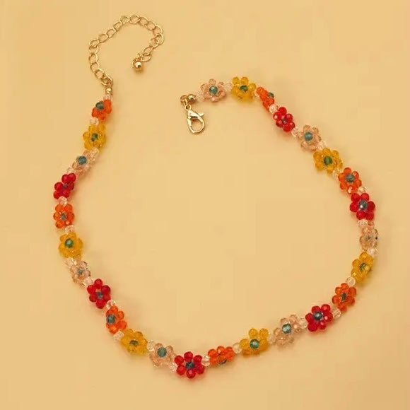 Beaded Choker Flower Necklace