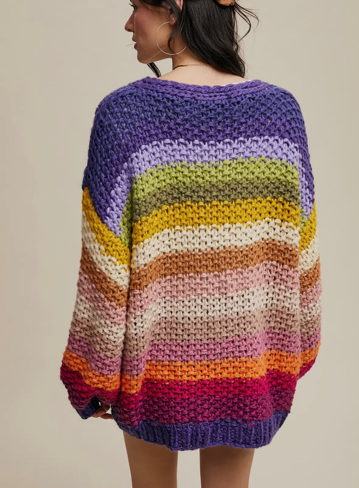 Hand-Crochet Rainbow Open Cardigan - Purple