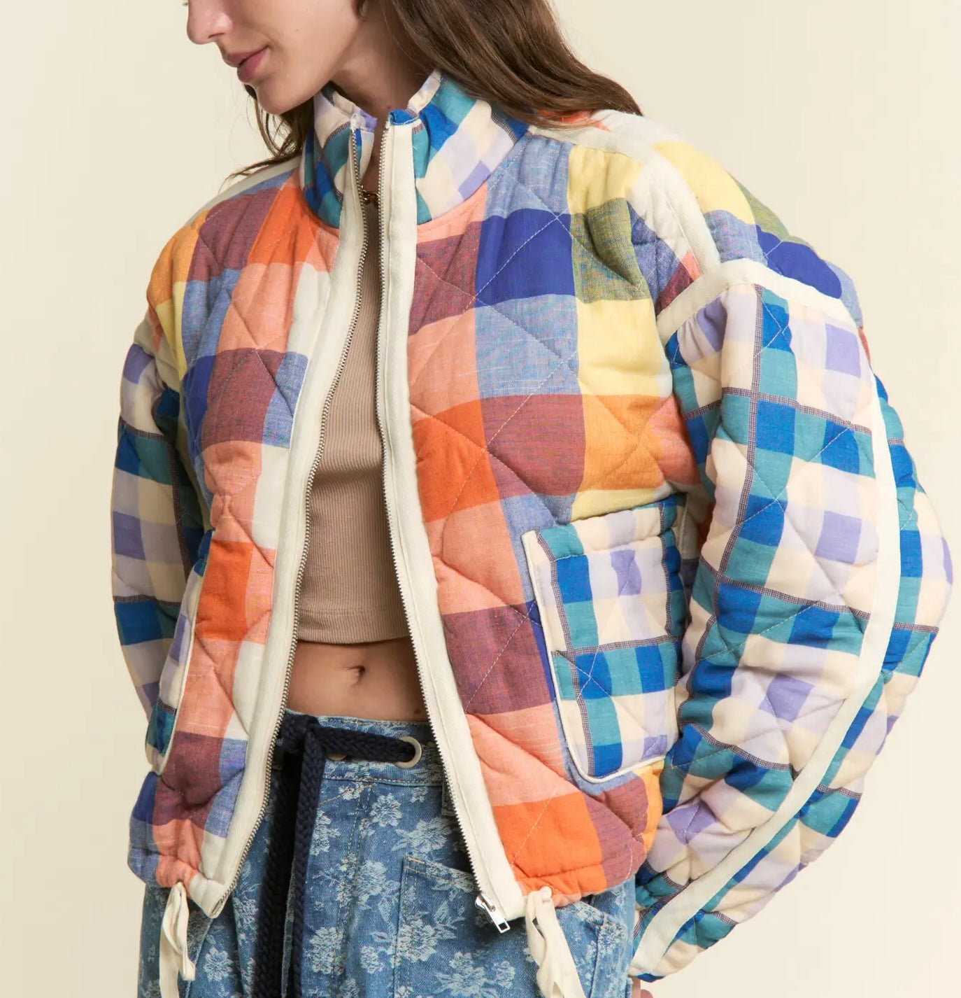 Multi-Color Plaid Puffer Jacket