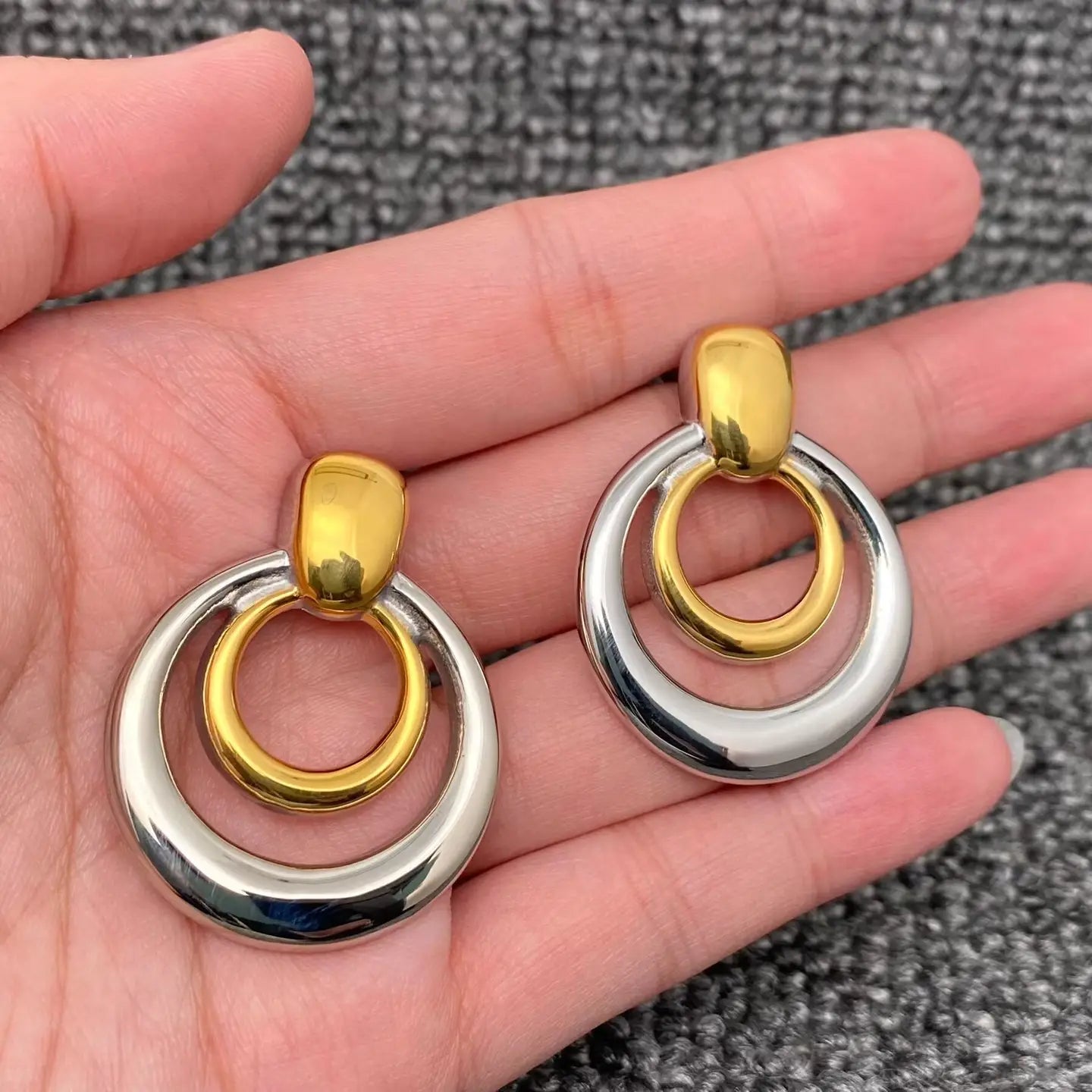 Two Tone 18K Gold Plated Hoops