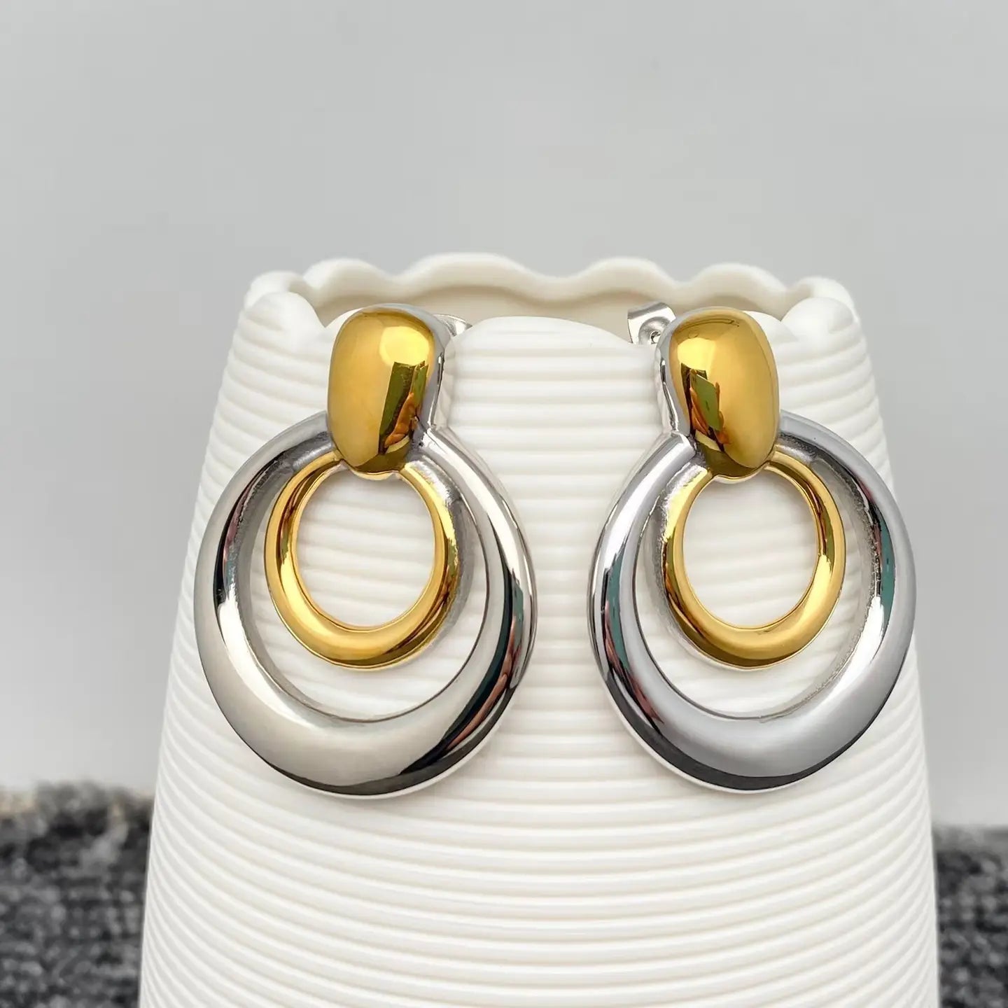 Two Tone 18K Gold Plated Hoops