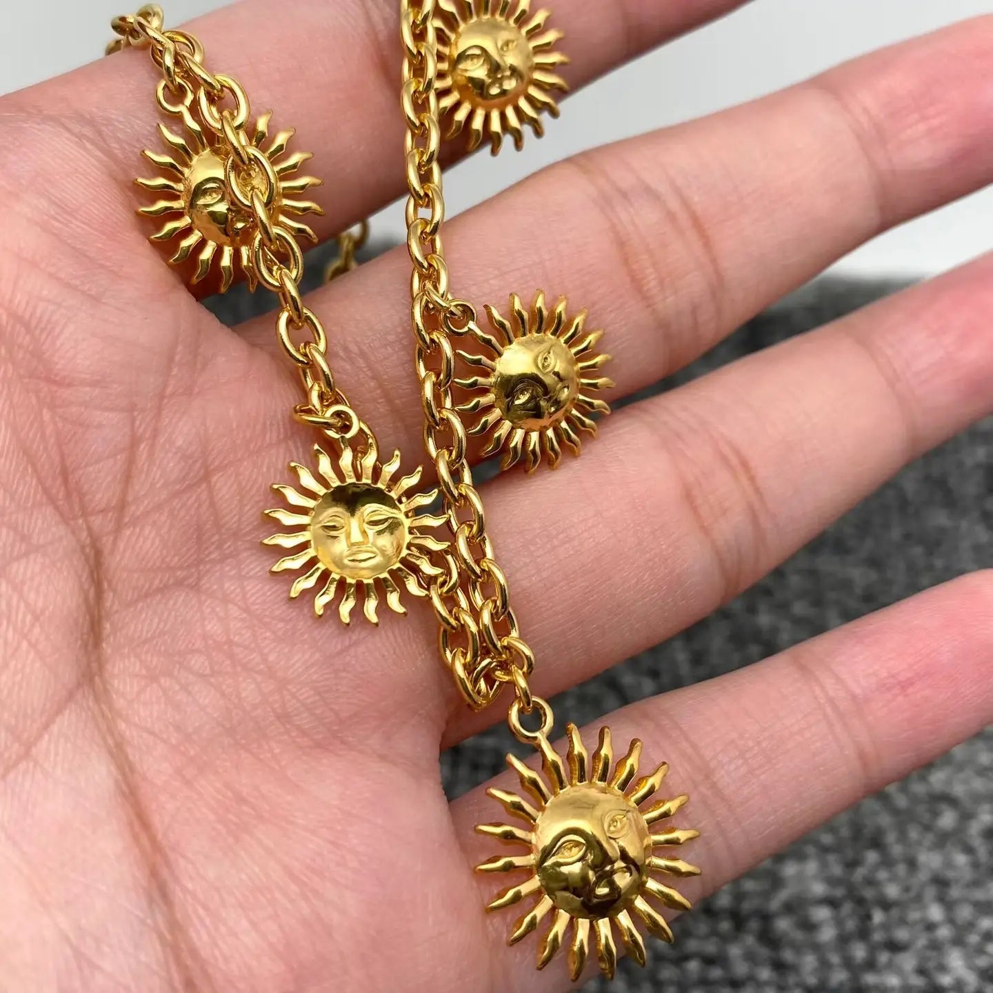 5 Sun Charm 18K Gold Plated Necklace