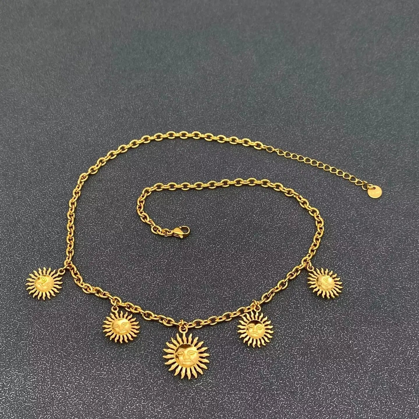 5 Sun Charm 18K Gold Plated Necklace