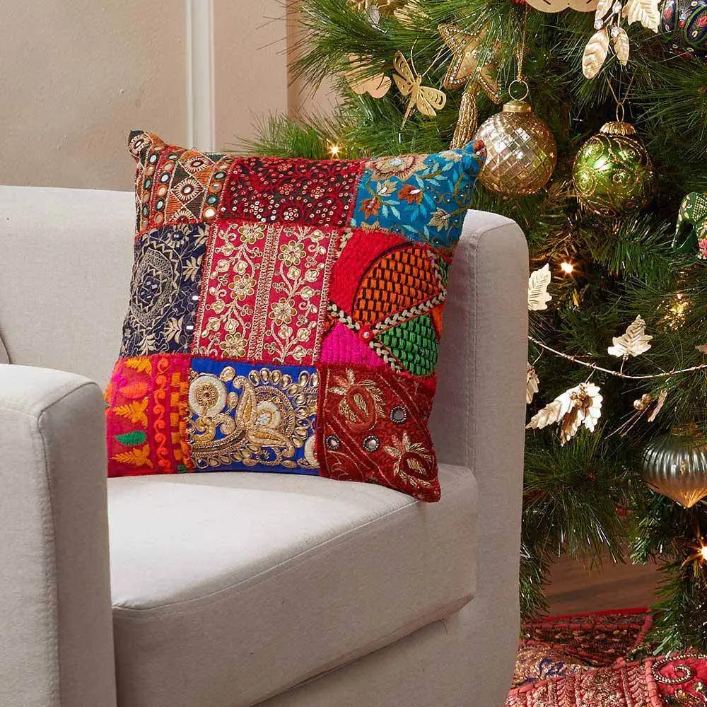 Glitter Patchwork Sari Pillow