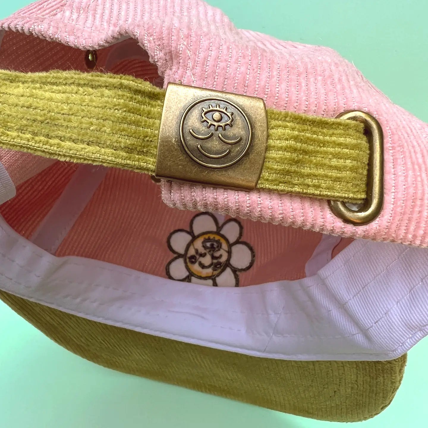 Corduroy Hat - Pink Green Smiley Daisy