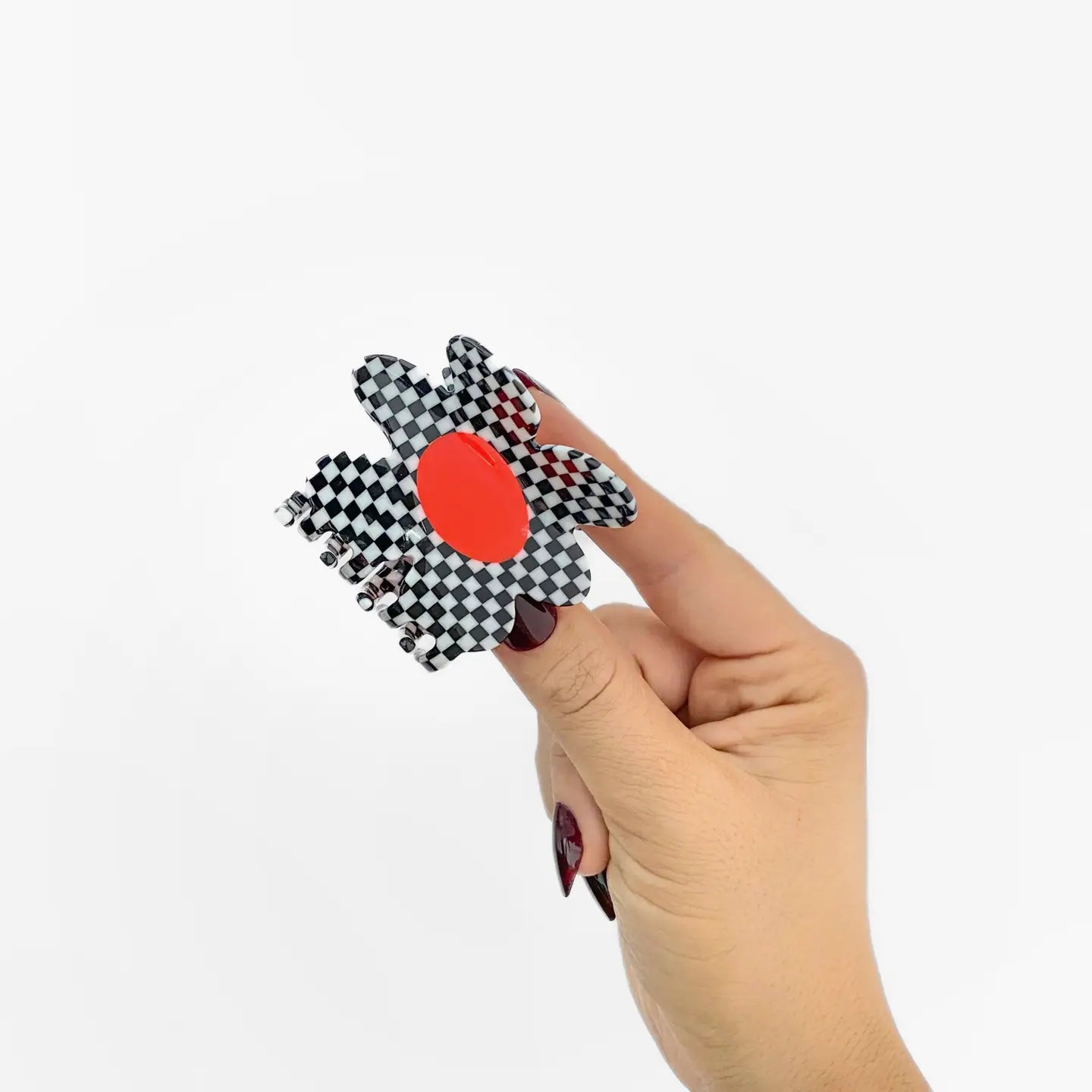 Checkered Flower Claw Clip