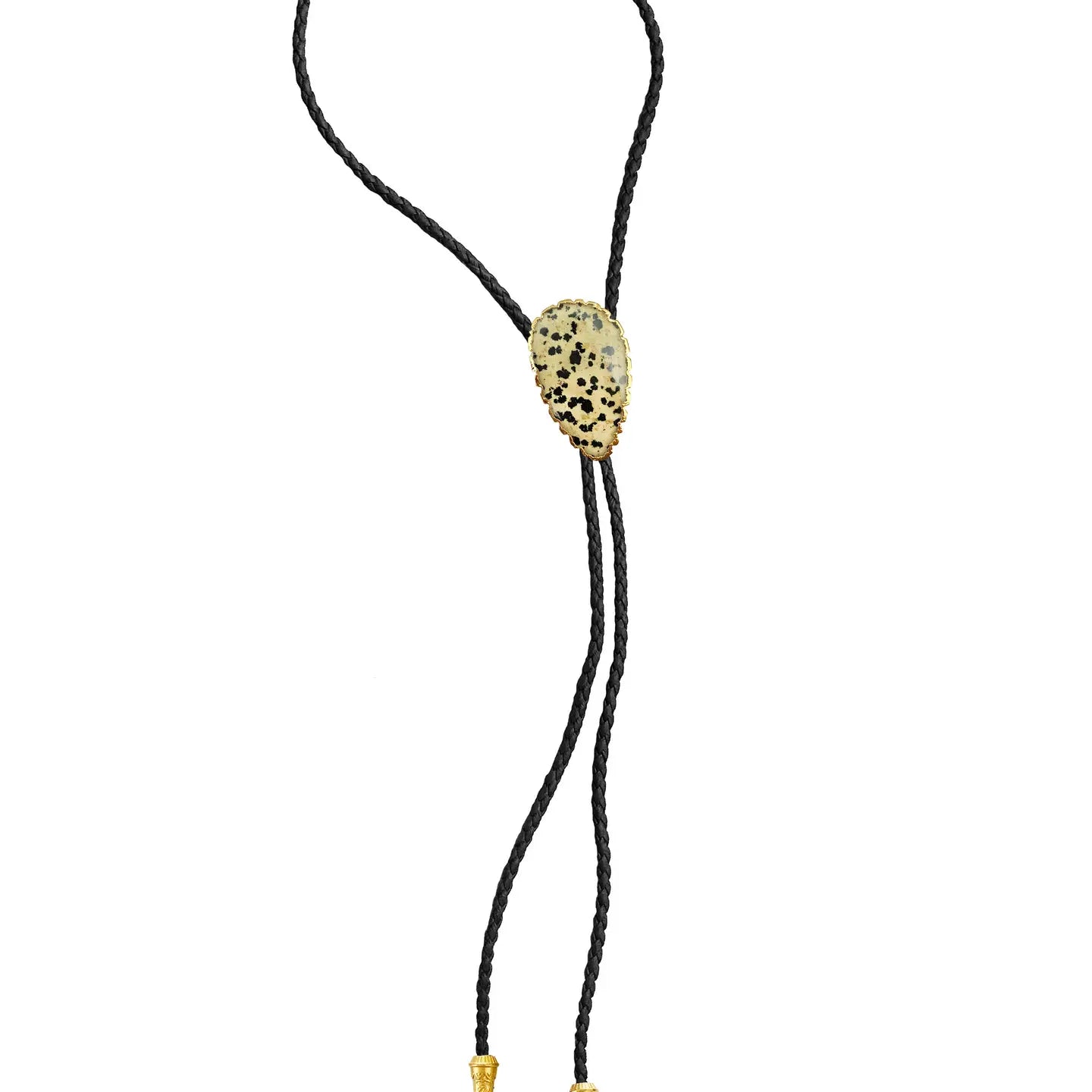 Dalmatian Jasper Bolo Tie With Black Leather
