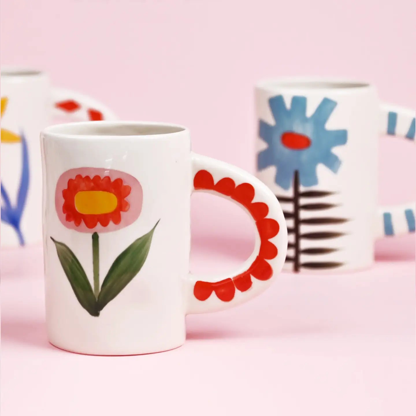Handmade Ceramic Coffee Mug - Red Flower