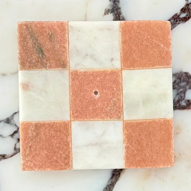 Pink & White Check Marble Incense Holder