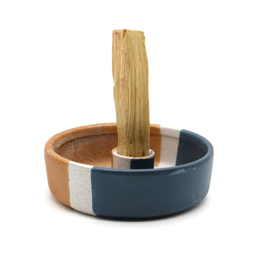 Blue & Beige Textured Ceramic Palo Santo Burner 4”.