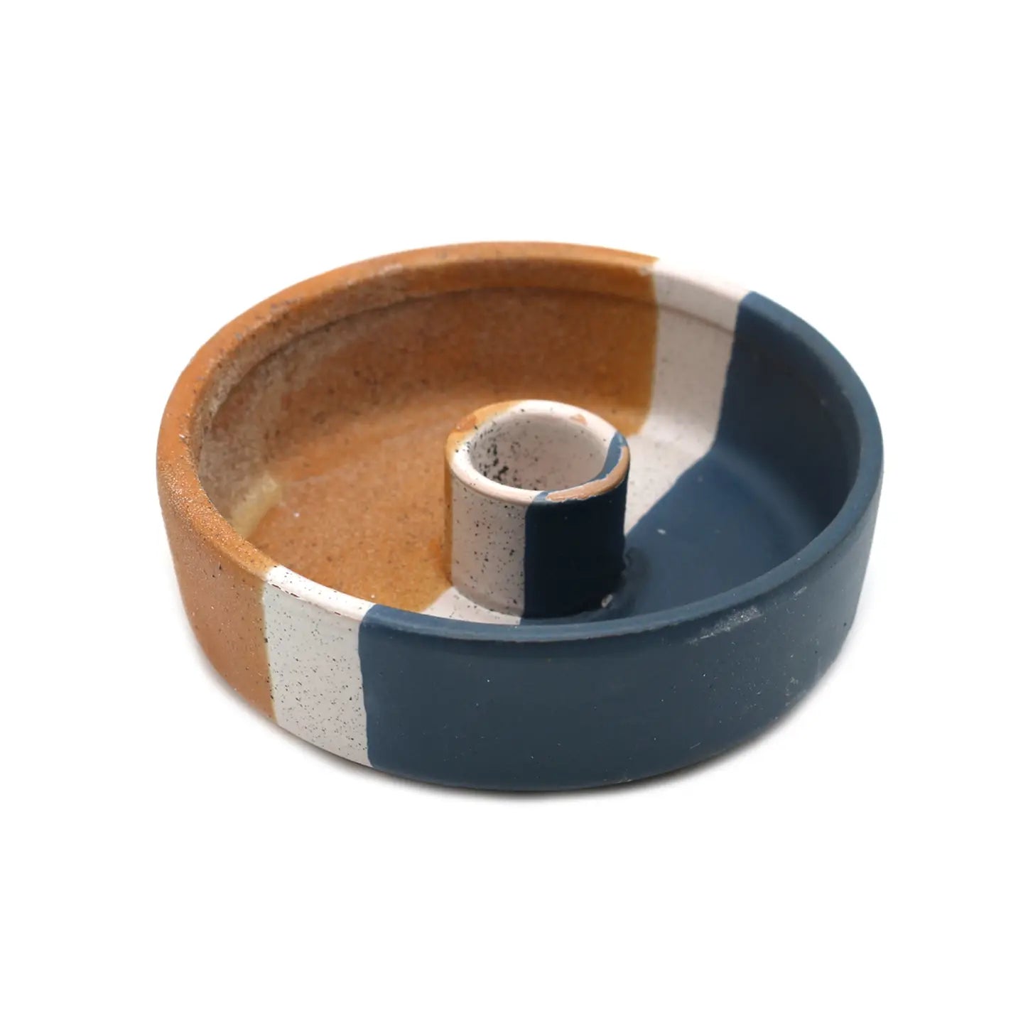 Blue & Beige Textured Ceramic Palo Santo Burner 4”.
