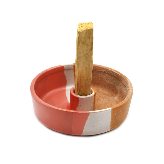 Rose & Beige Textured Ceramic Palo Santo Burner 4”.