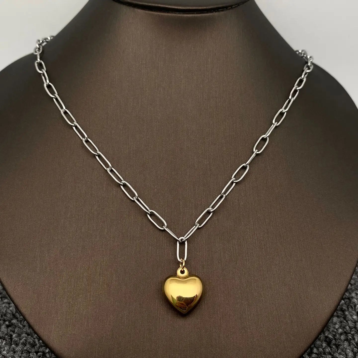 Two Tone Chain And Heart Necklace