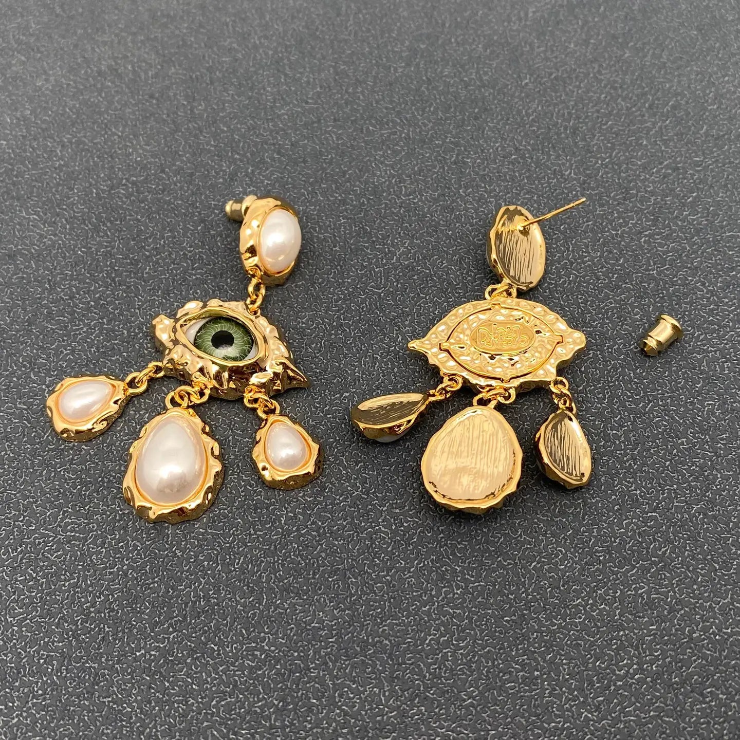 Evil Eye & Pearl Charm Dangle Earrings