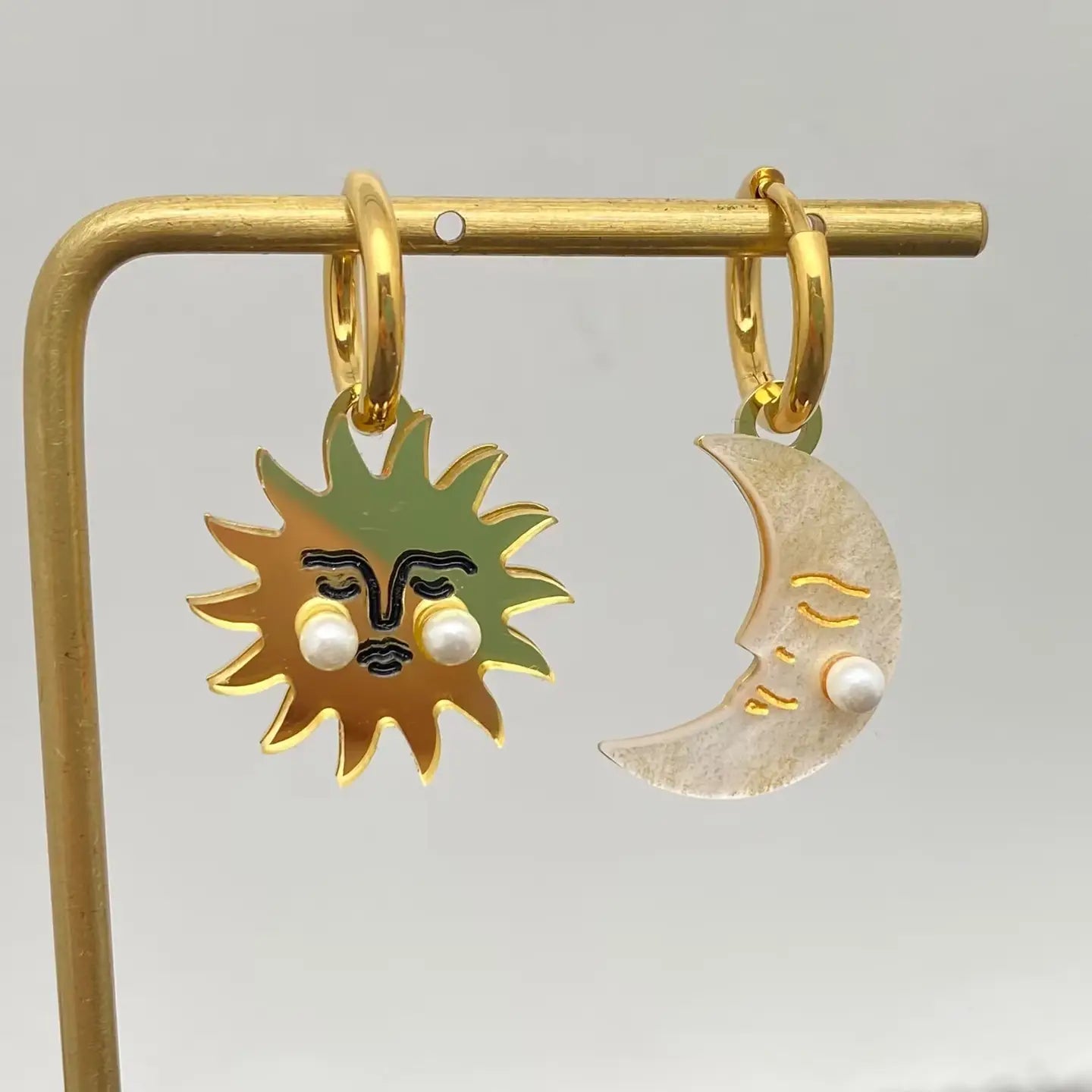 Sun & Moon Charm Asymmetric Earrings