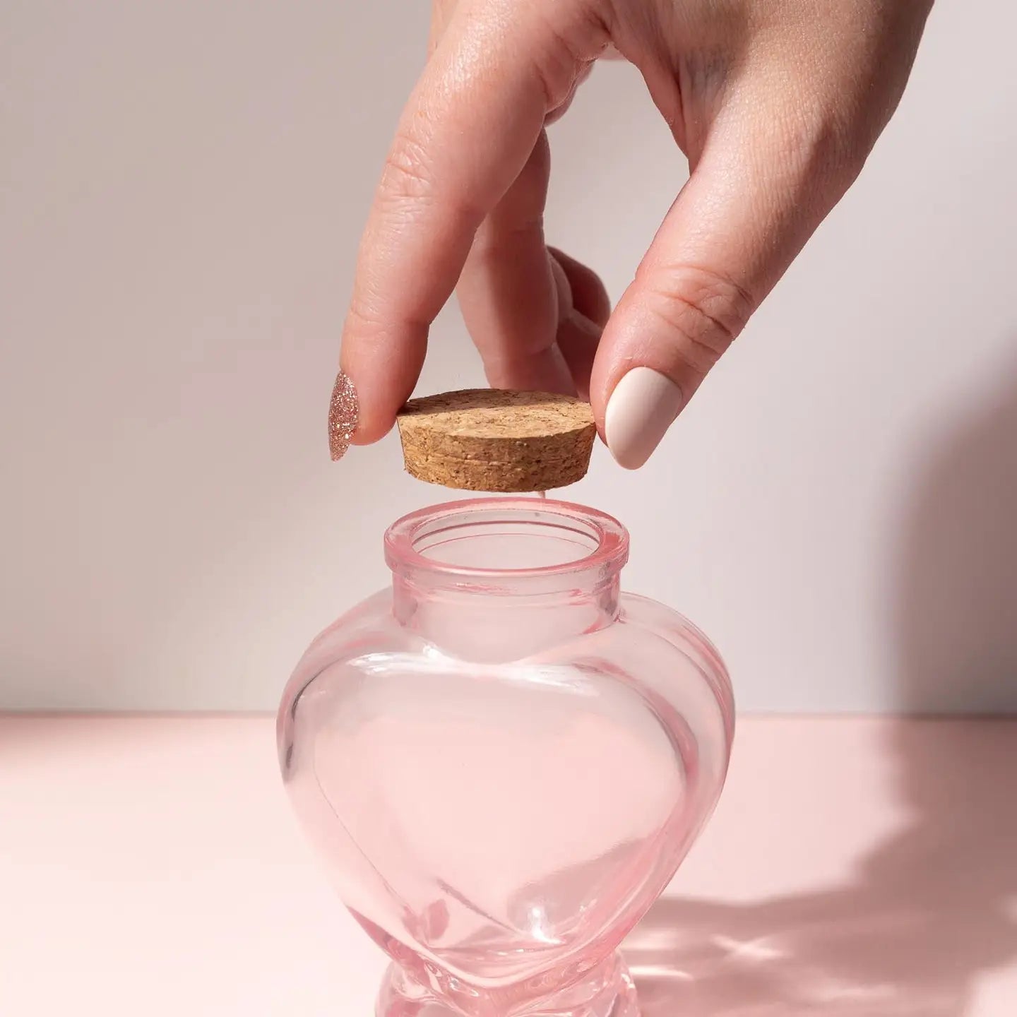 Glass Heart Jar - Pink