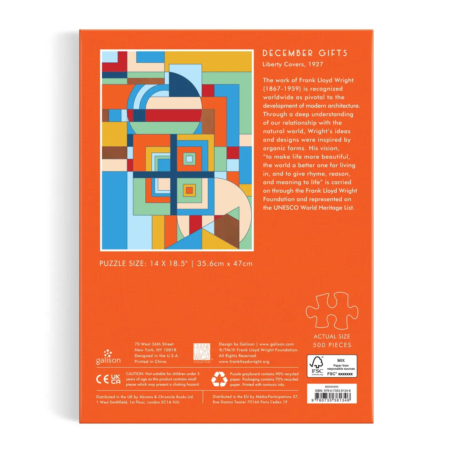 Frank Lloyd Wright December Gifts 500 Piece Book Puzzle