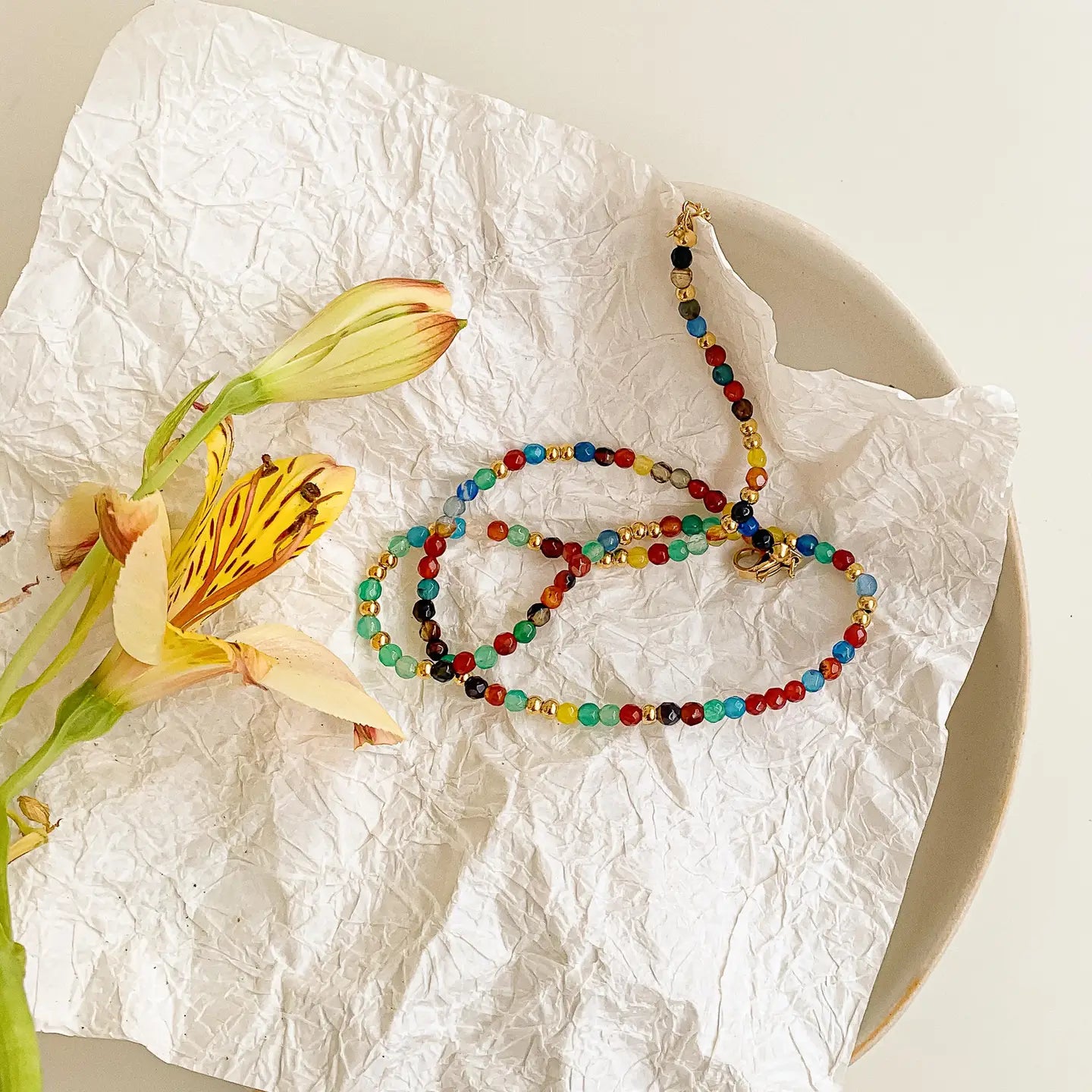 Estelle 18K Gold Non-Tarnish Beaded Multi Color Necklace.