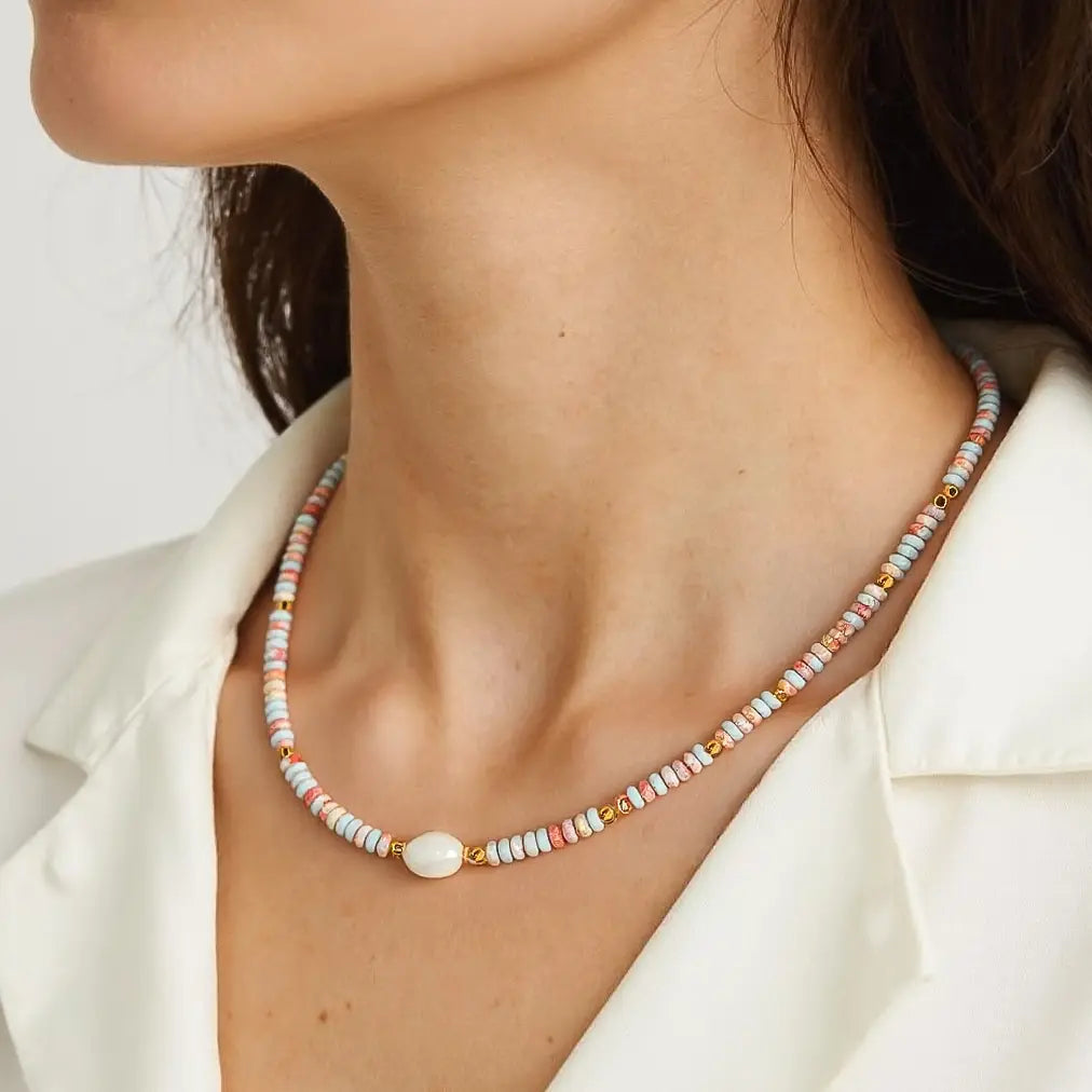 Swank Non-Tarnish Boho Beaded Pearl Necklace