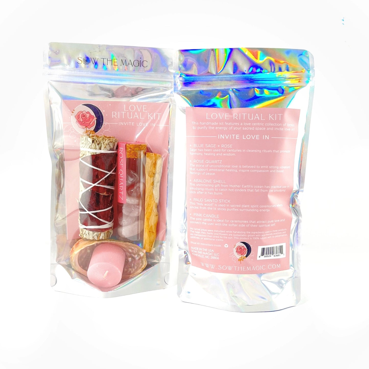 Love Ritual Kit with Rose Quartz, Sage + Palo Santo.
