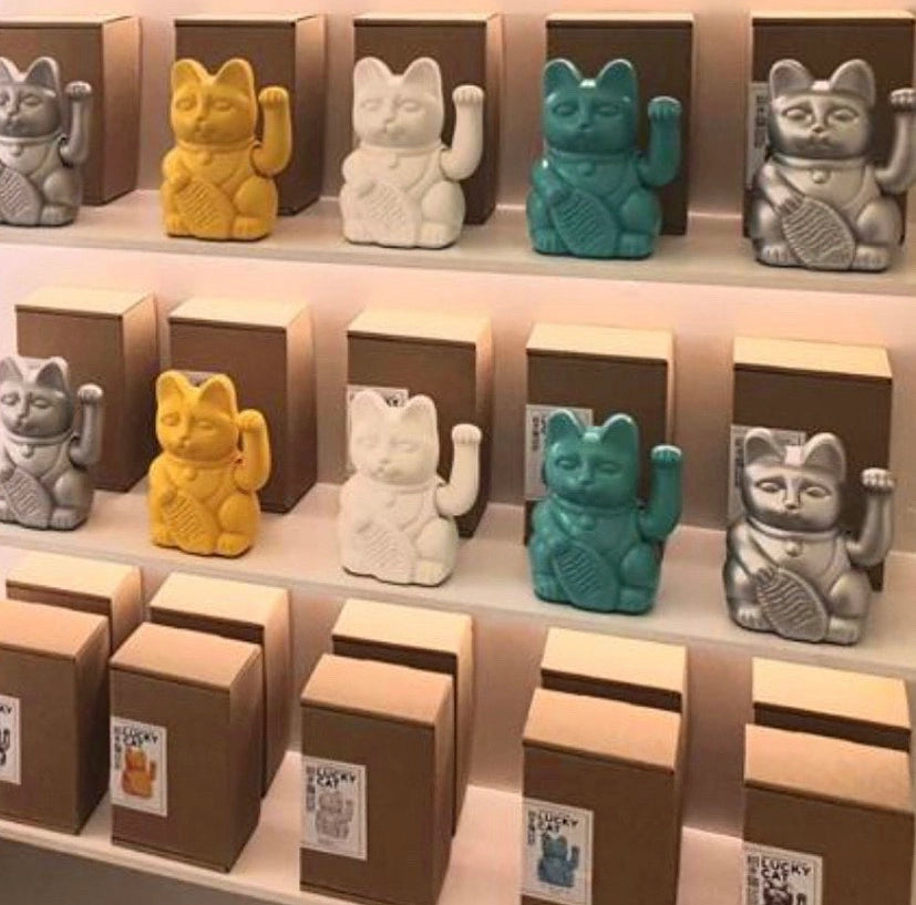 Waving Lucky Cat - Turquoise - Good Luck + Intelligence