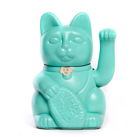 Waving Lucky Cat - Turquoise - Good Luck + Intelligence