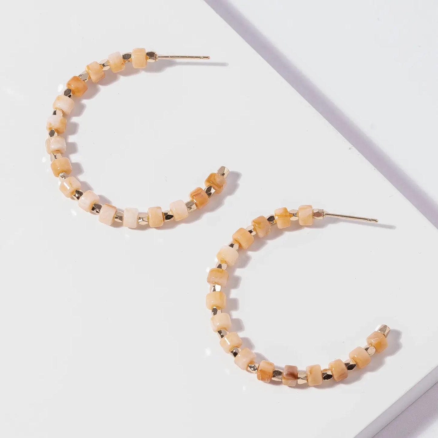 Orange Bead Hoop Earrings.