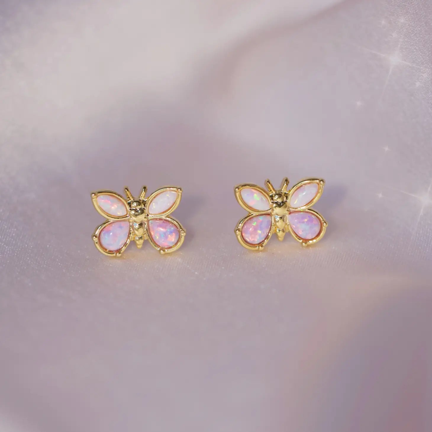 Gold Dipped Butterfly Opal Studs.