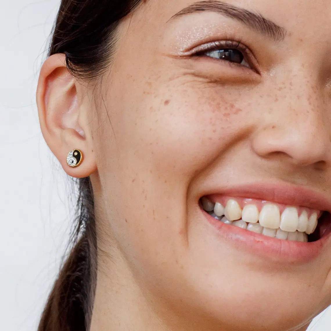 Gold Dipped Yin Yang Stud Earrings.
