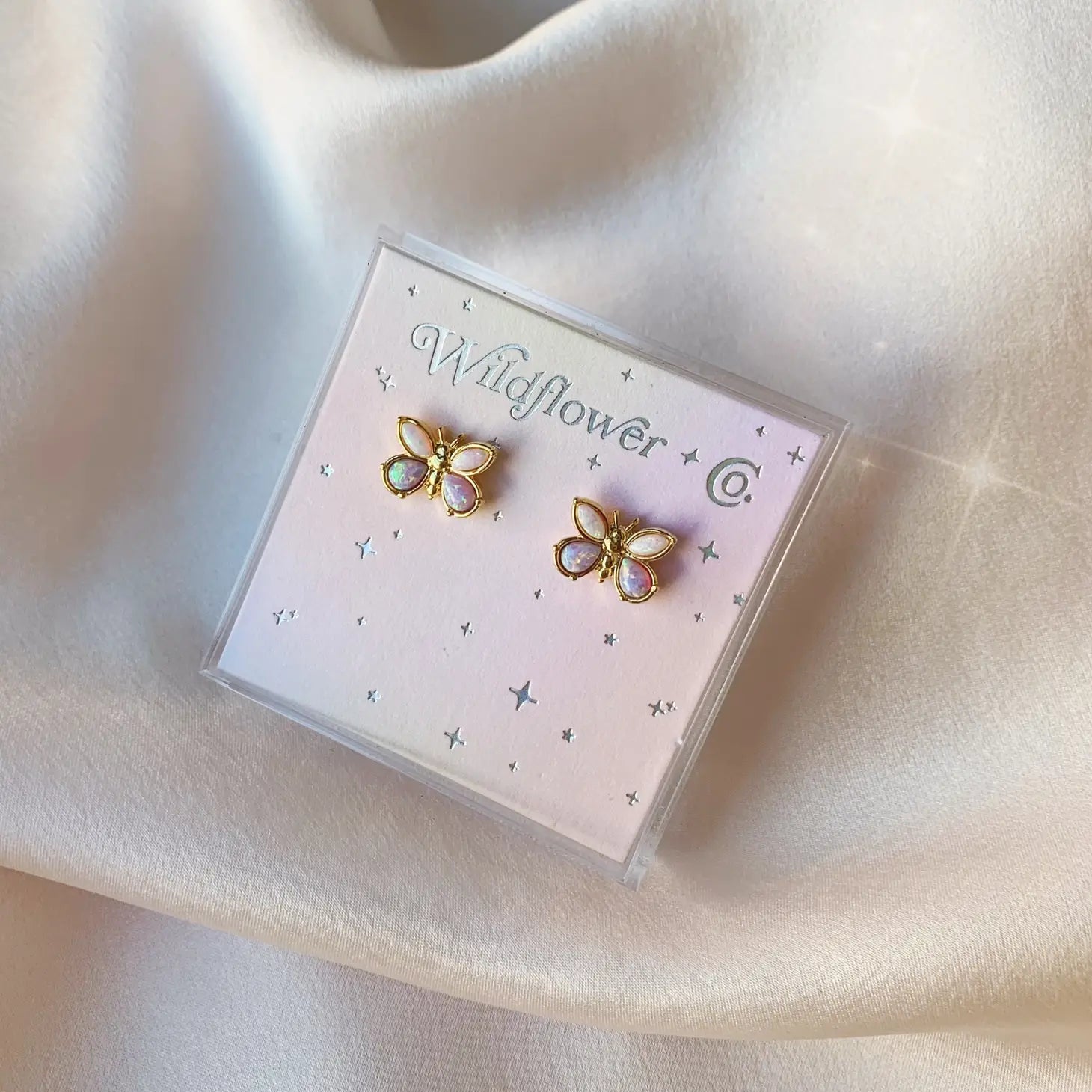 Gold Dipped Butterfly Opal Studs.