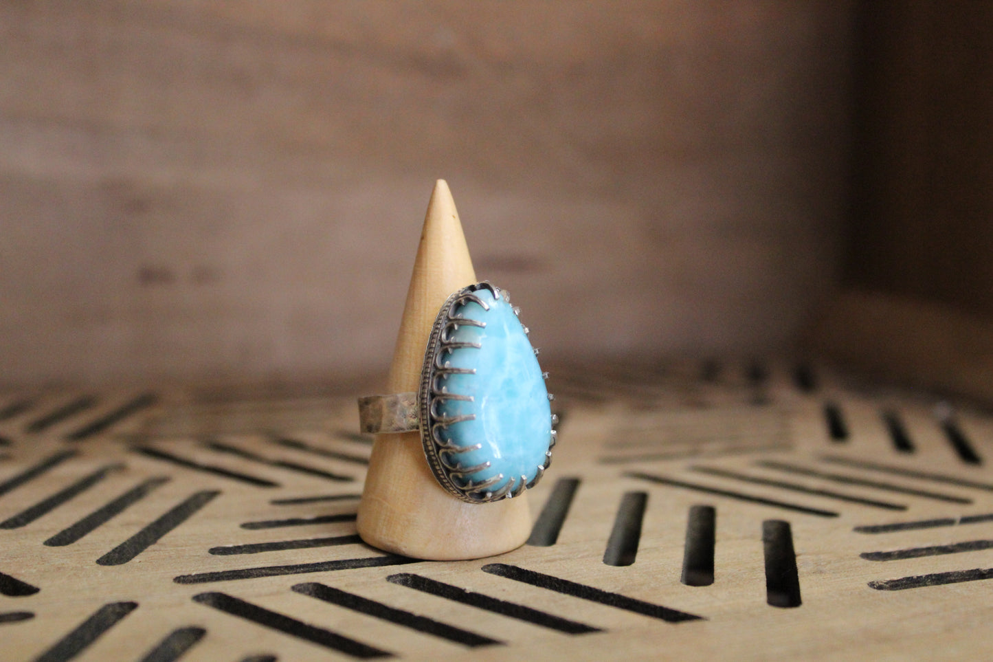 Handmade Larimar + Sterling Silver Ring.