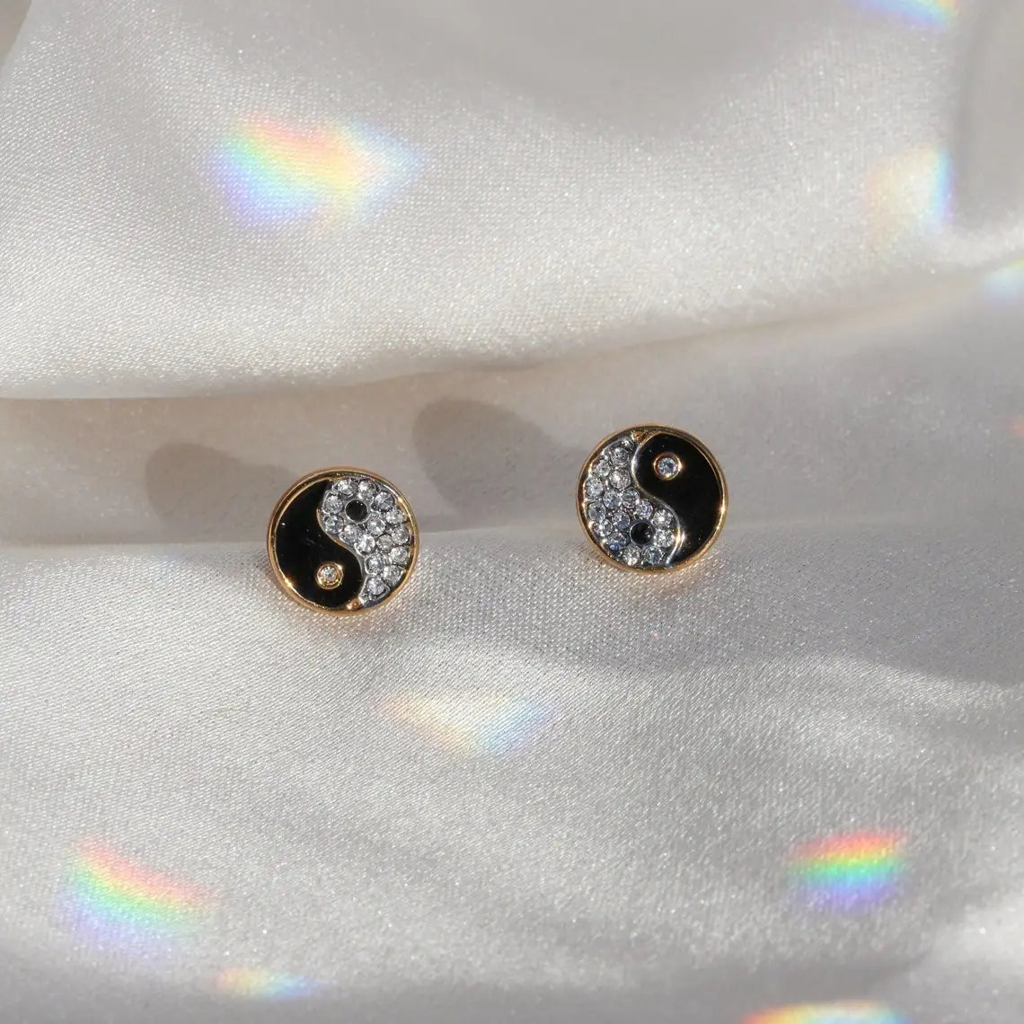 Gold Dipped Yin Yang Stud Earrings.