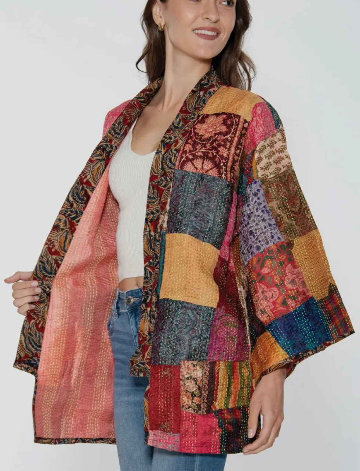 Reversible Silk Kantha Kimono Jacket