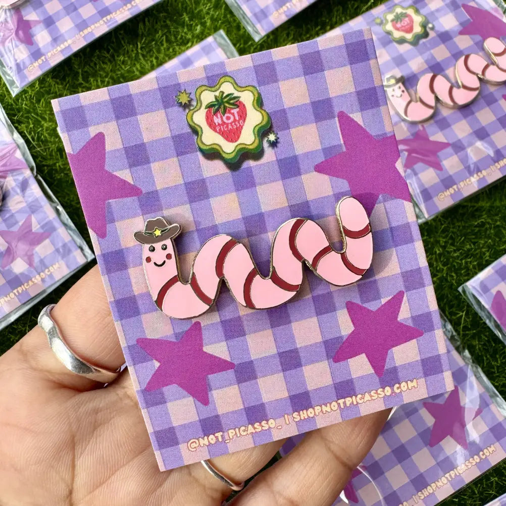 Cowboy Worm Enamel Pin.