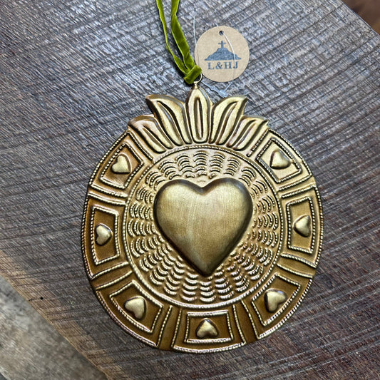 Gold Sacred Heart Tin Ornaments