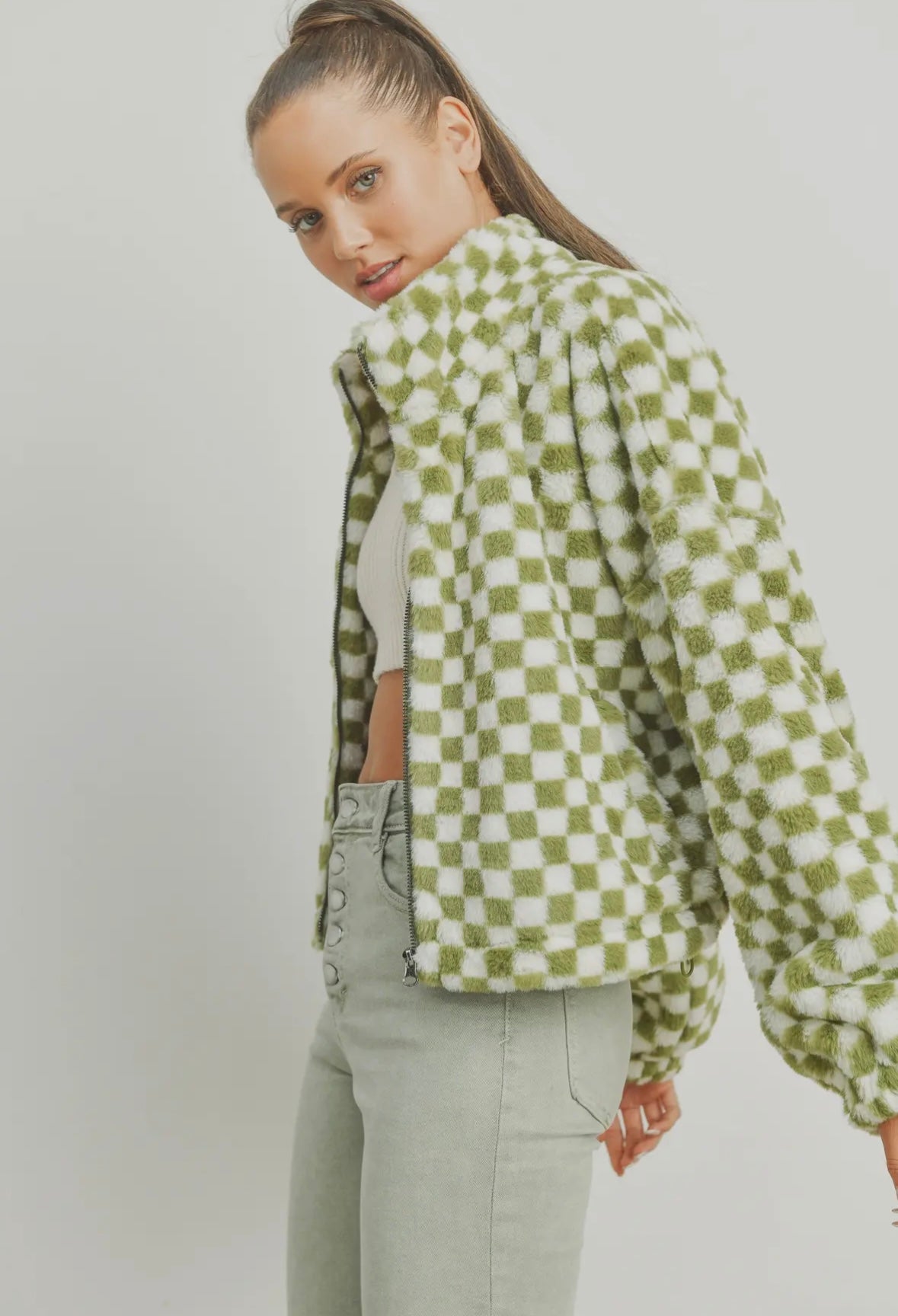 Green Checkered Teddy Jacket