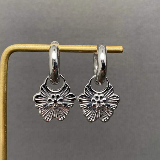 Flower Huggie Earrings - Silver