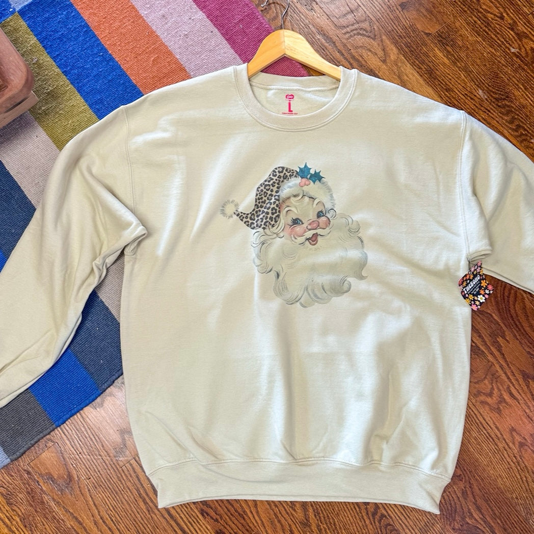 Christmas Crew Neck Sweatshirt - Santa in Cheetah