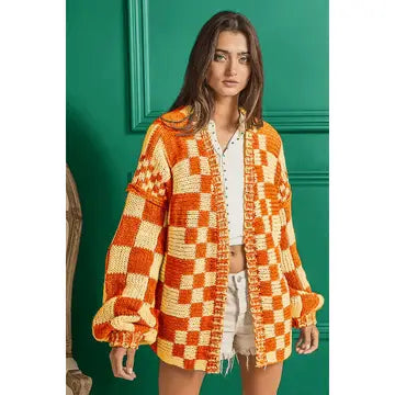 Mixed Check Oversized Cardigan.