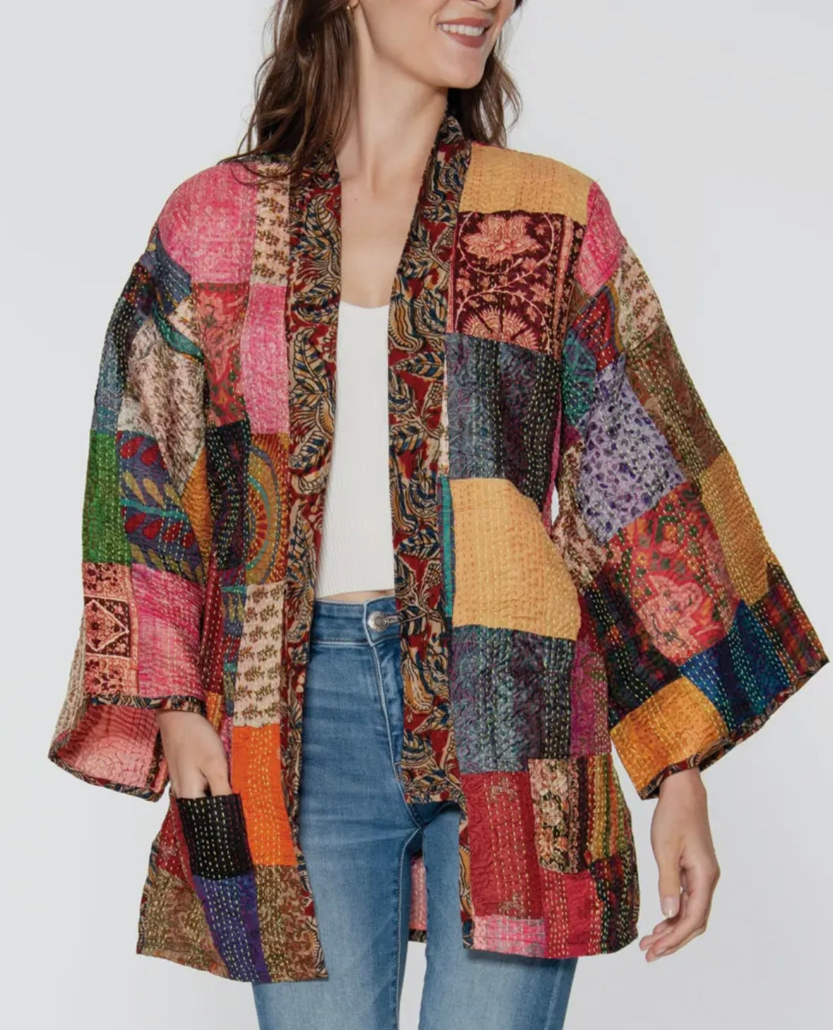 Reversible Silk Kantha Kimono Jacket