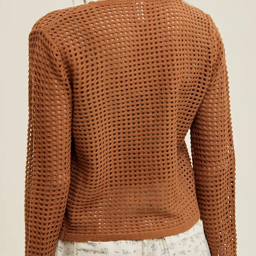 Open-Knit Self Front Tie Cardigan