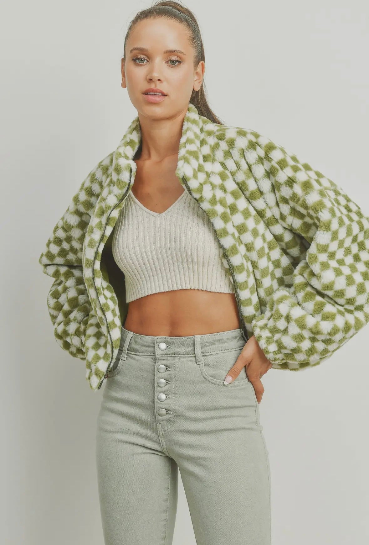 Green Checkered Teddy Jacket