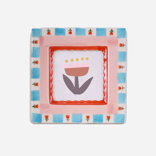 Blue Checkered Hand-Painted Ceramic Photo Frame