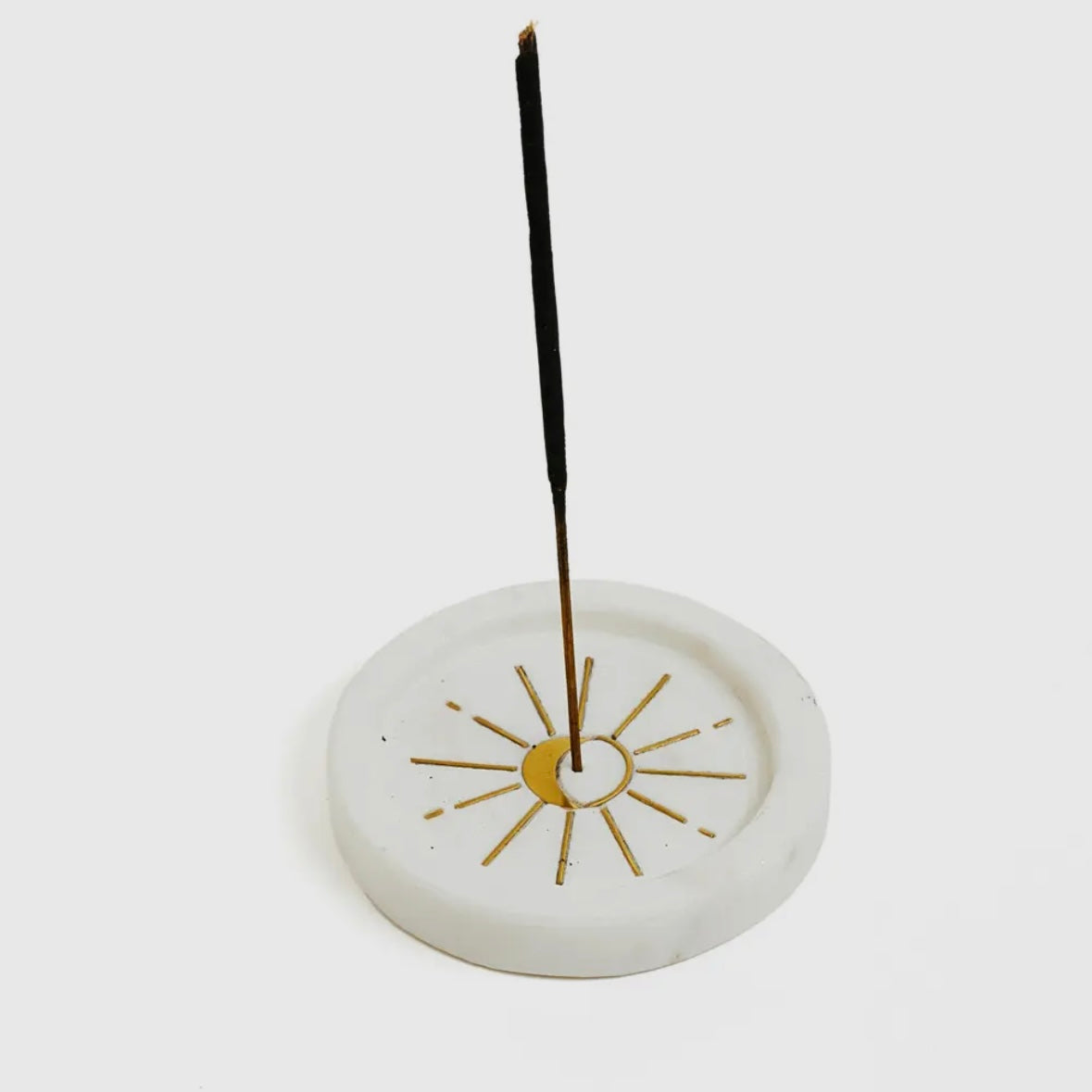 Indukala Round Moon Incense Holder - White Carved Marble