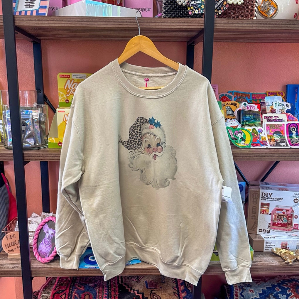 Christmas Crew Neck Sweatshirt - Santa in Cheetah