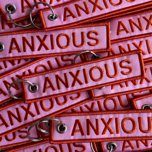 Anxious Embroidered Keychain - Orange & Pink.